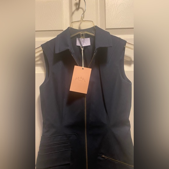 NWT Pearl by Lela Rose Navy Blue Long Vest Jacket double zipper vest size 0 - Picture 4 of 6